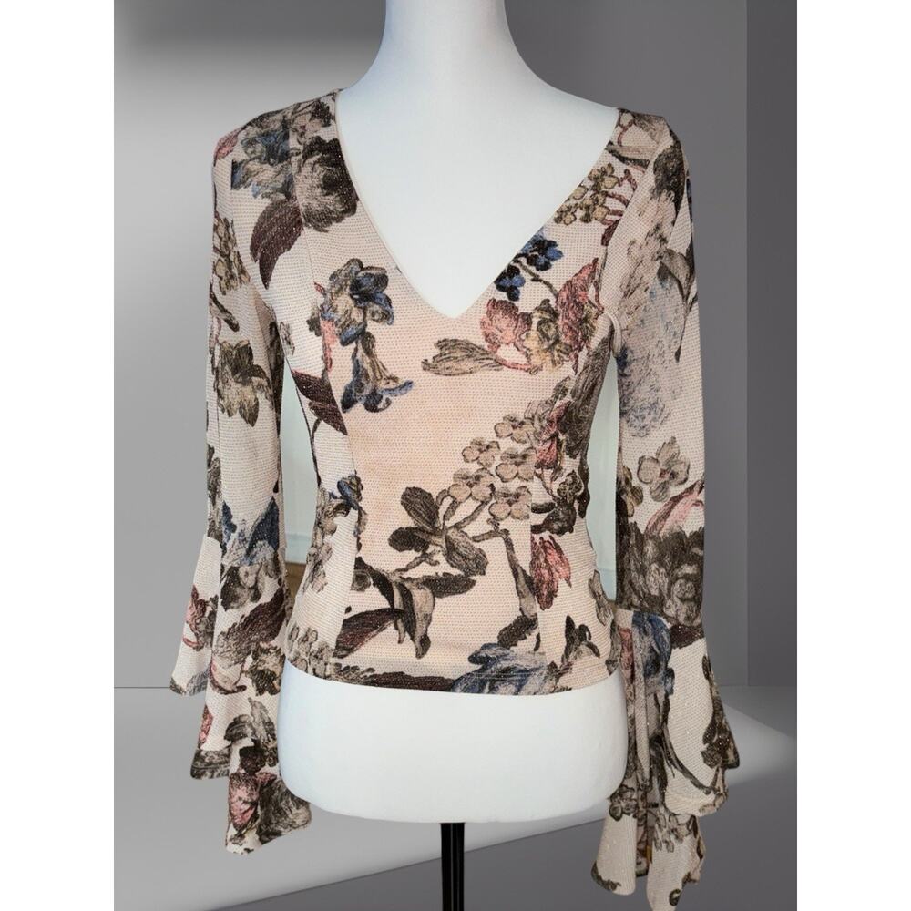 Vintage Y2K Charlotte Russe Floral Mesh Bell Sleeve Top Coquette Fairycore S